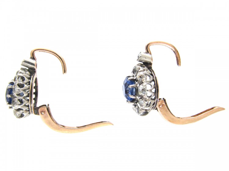 Edwardian Sapphire & Diamond Cluster Earrings