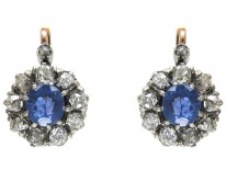 Edwardian Sapphire & Diamond Cluster Earrings