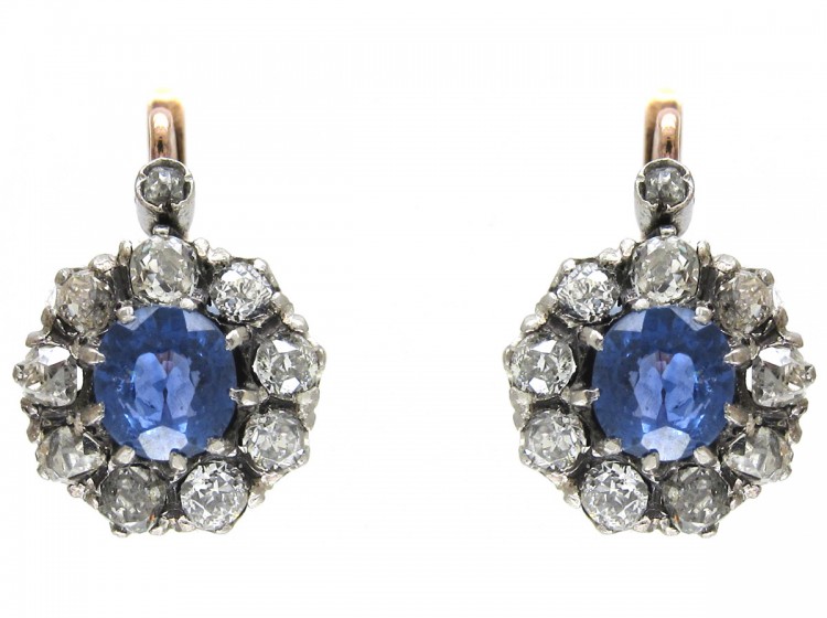 Edwardian Sapphire & Diamond Cluster Earrings