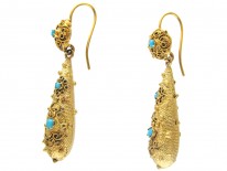 Gold Georgian Turquoise Set Drop Earrings