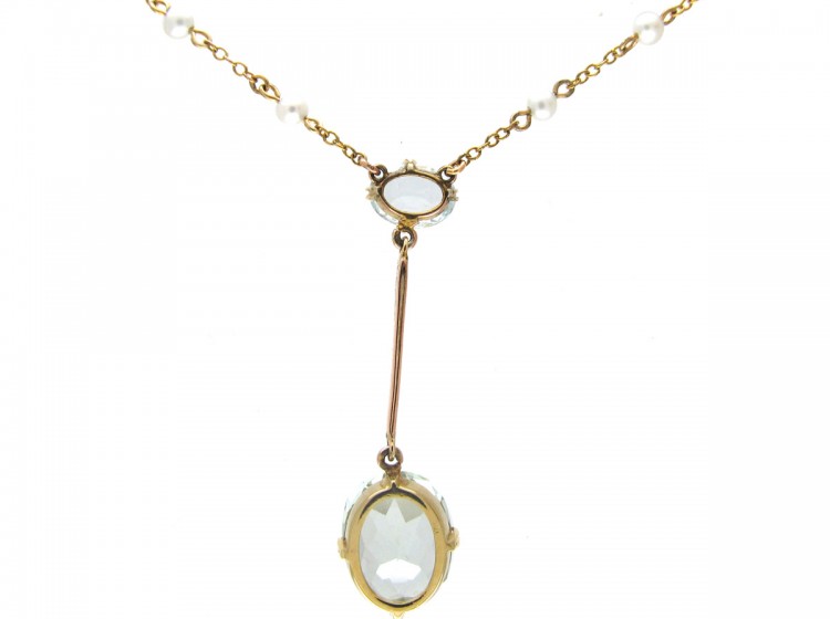 Aquamarine & Pearl Pendant on Chain