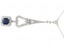 Art Deco Sapphire & Diamond Pendant on Chain