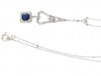 Art Deco Sapphire & Diamond Pendant on Chain