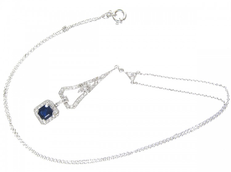 Art Deco Sapphire & Diamond Pendant on Chain