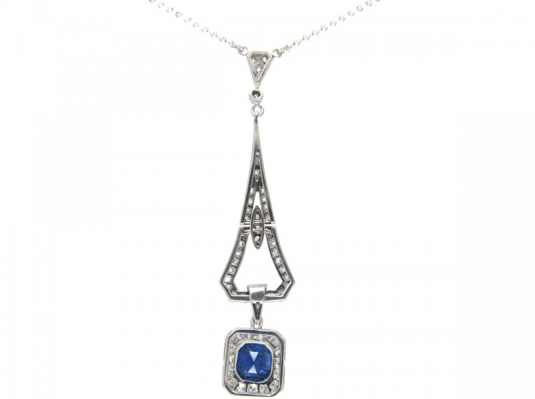 Art Deco Sapphire & Diamond Pendant on Chain