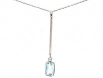 9ct White Gold Aquamarine & Pearl Drop Pendant on Chain