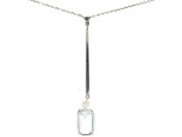 9ct White Gold Aquamarine & Pearl Drop Pendant on Chain