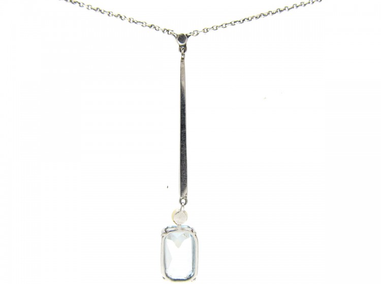 9ct White Gold Aquamarine & Pearl Drop Pendant on Chain