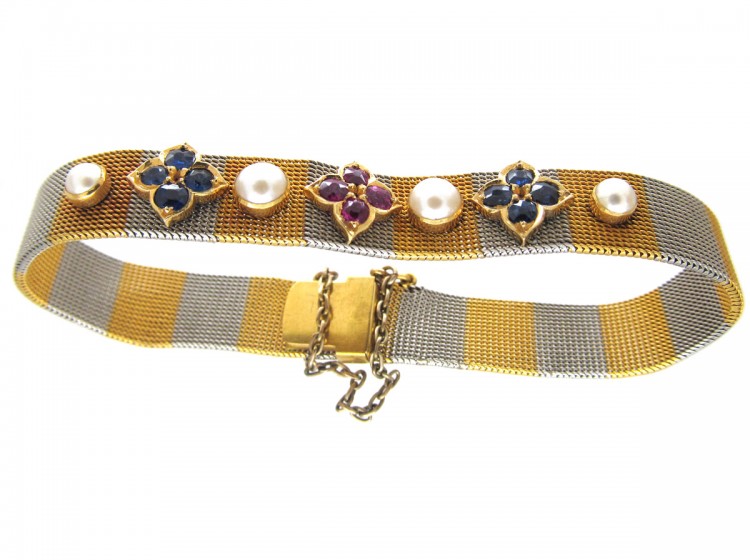 Two Colour Platinum & 18ct Gold Gem Set Bracelet
