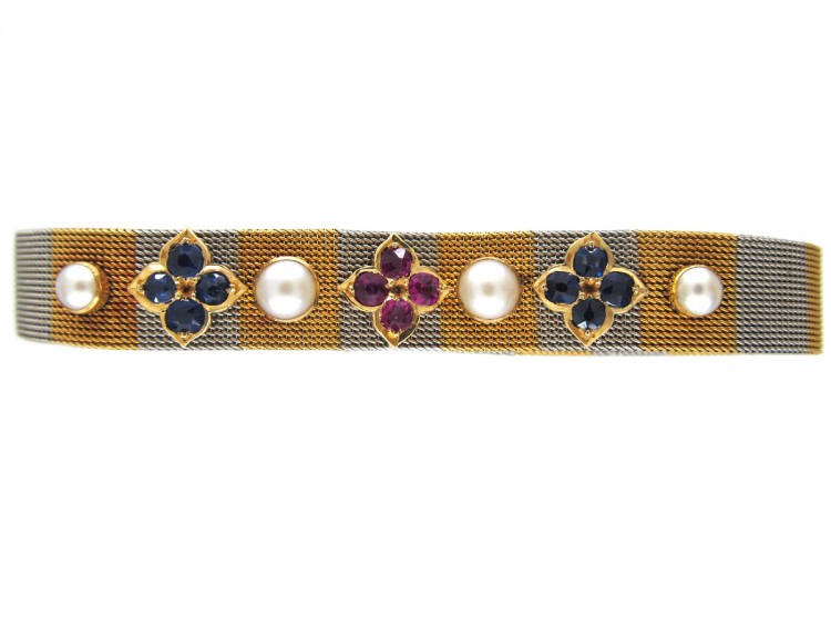 Two Colour Platinum & 18ct Gold Gem Set Bracelet