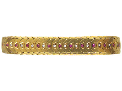 Edwardian 18ct Gold Ruby & Diamond Overlap Design Bracelet