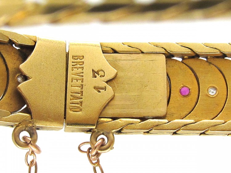 Edwardian 18ct Gold Ruby & Diamond Overlap Design Bracelet