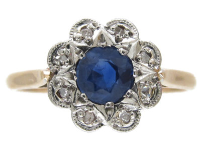 Sapphire & Diamond Edwardian Cluster Ring