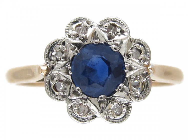 Sapphire & Diamond Edwardian Cluster Ring