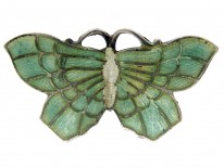 Silver & Green Enamel Butterfly Brooch