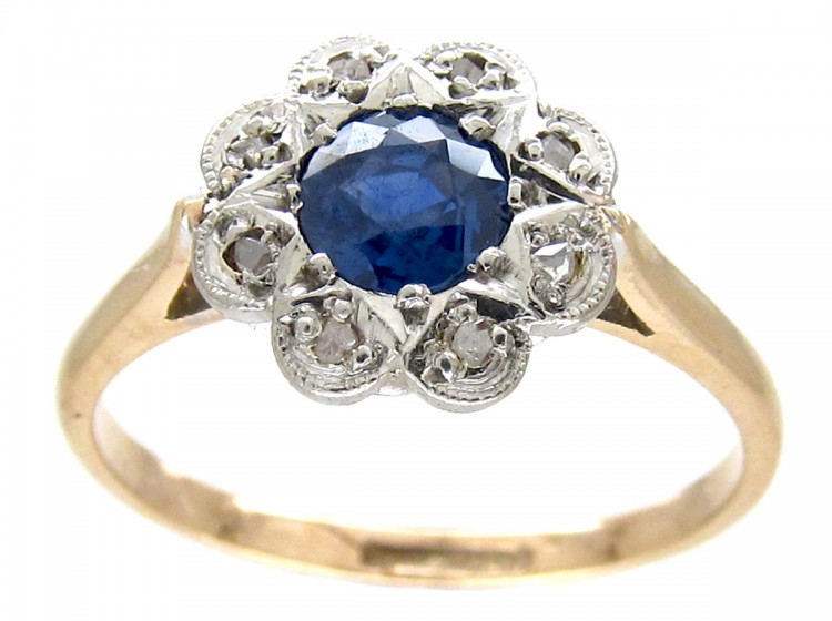Sapphire & Diamond Edwardian Cluster Ring
