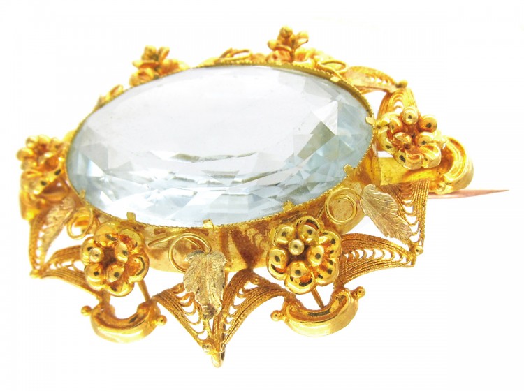 Large Aquamarine 18ct Gold Regency Brooch