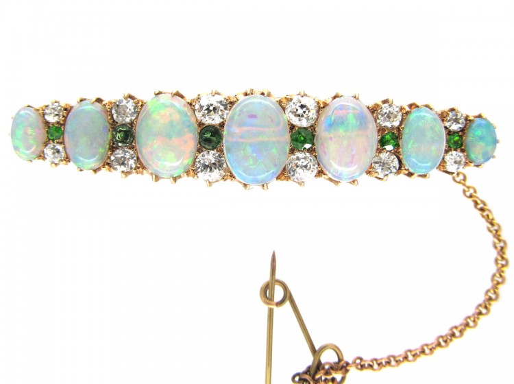 Edwardian Opal, Diamond & Green Garnet Brooch