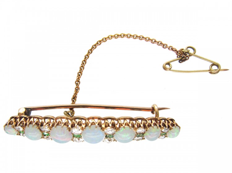 Edwardian Opal, Diamond & Green Garnet Brooch