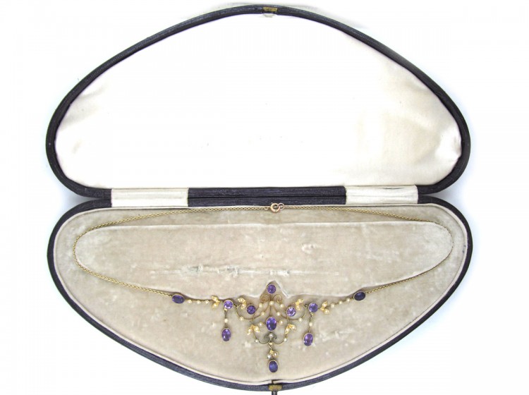 9ct Gold & Amethyst Necklace in Original Case