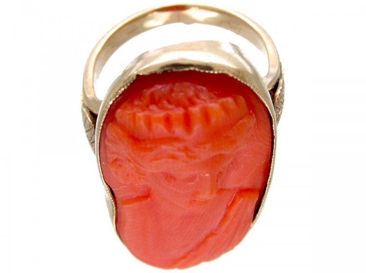 Neoclassical Carved Coral Ring