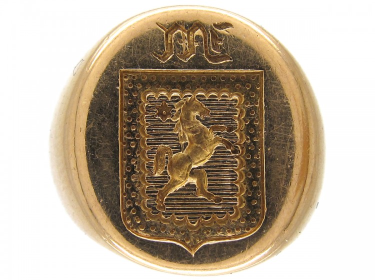 18ct Gold Victorian Intaglio Signet Ring of a Rearing Horse