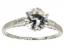 Art Deco Solitaire Diamond Ring with Diamond Baguette Shoulders
