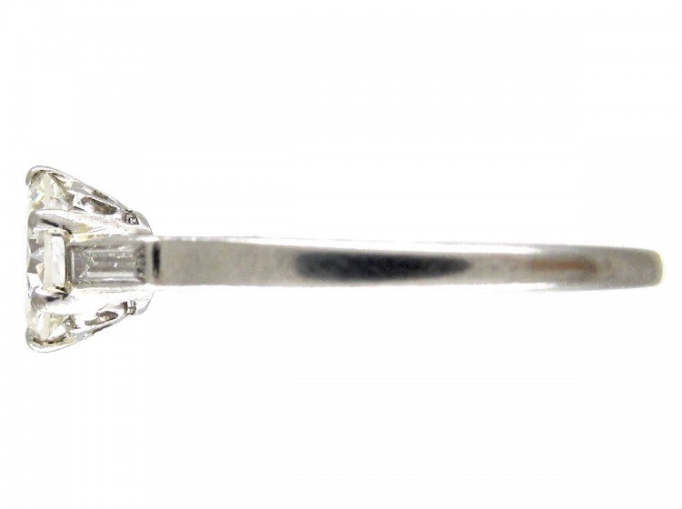 Art Deco Solitaire Diamond Ring with Diamond Baguette Shoulders