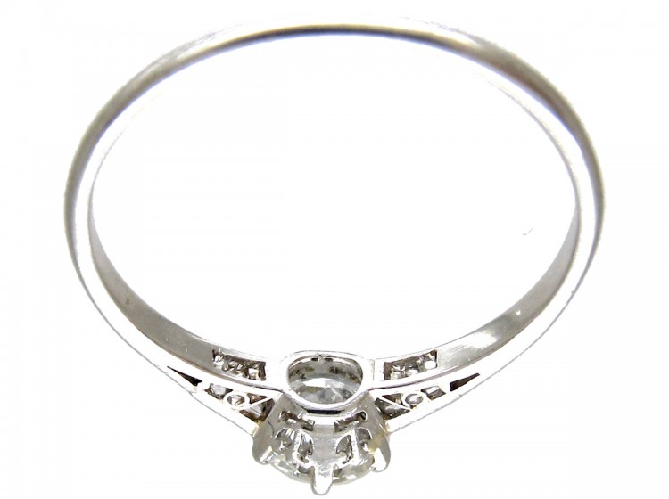 Art Deco Solitaire Diamond Ring with Diamond Baguette Shoulders