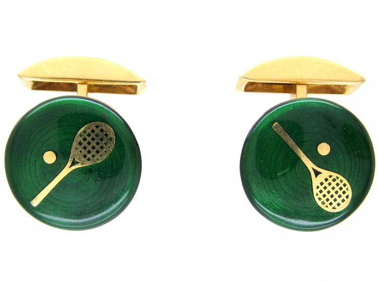 18ct Gold & Enamel Lawn Tennis Cufflinks