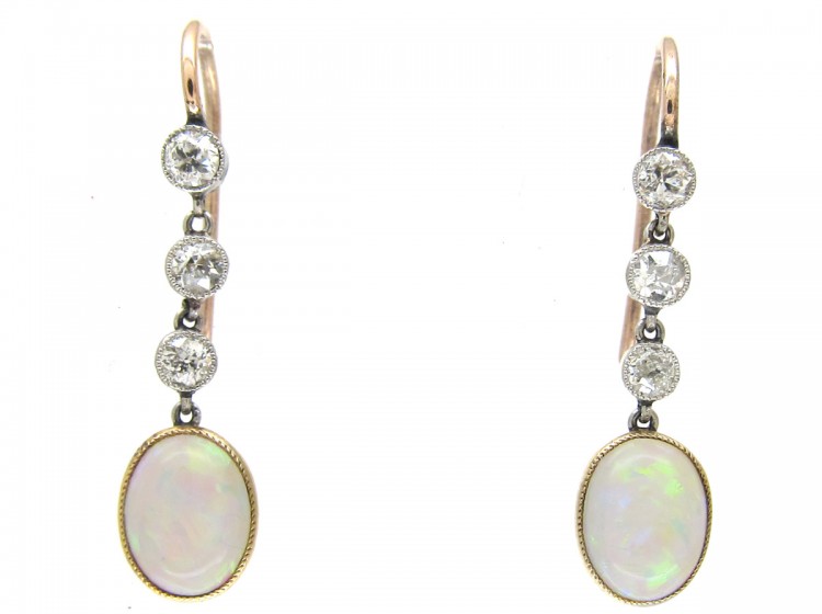 Edwardian Opal ​& Diamond Drop Earrings