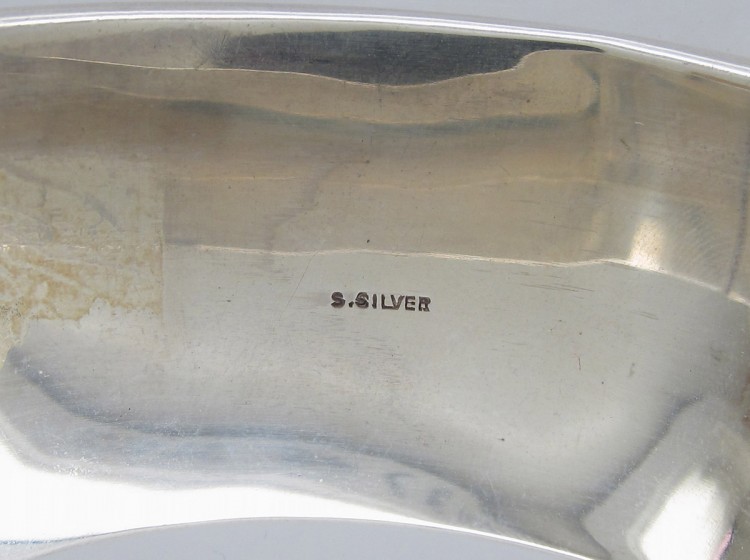 Wide Silver Engraved Leaf Design Bangle