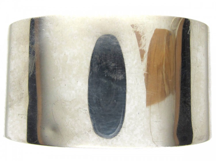 Wide Silver Engraved Leaf Design Bangle
