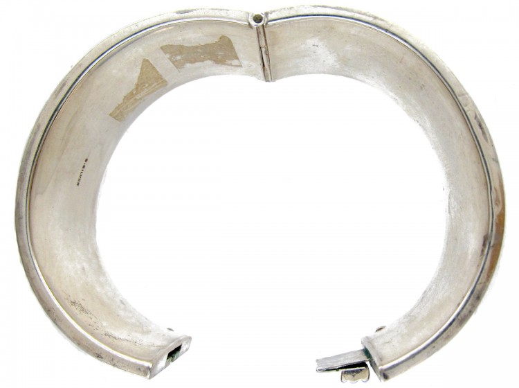 Wide Silver Engraved Leaf Design Bangle