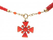 Georgian Gold & Coral Maltese Cross Necklace