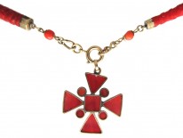 Georgian Gold & Coral Maltese Cross Necklace