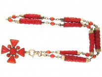 Georgian Gold & Coral Maltese Cross Necklace