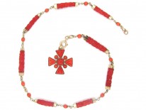 Georgian Gold & Coral Maltese Cross Necklace