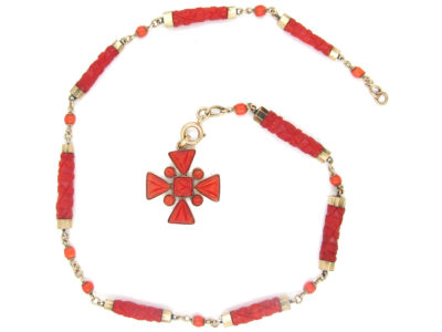 Georgian Gold & Coral Maltese Cross Necklace