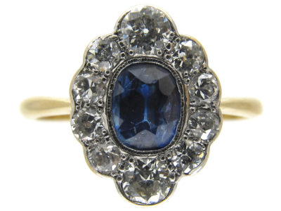 Edwardian Sapphire & Diamond Cluster Ring