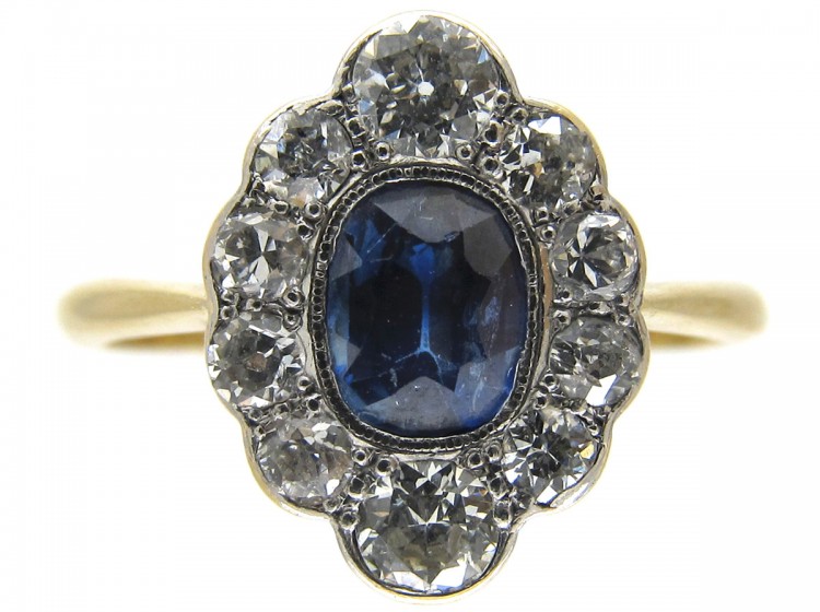 Edwardian Sapphire & Diamond Cluster Ring