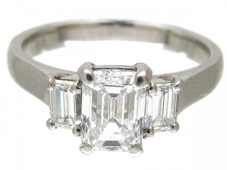 Platinum Three Stone Baguette Cut Diamond Ring