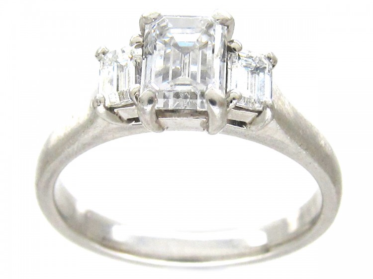 Platinum Three Stone Baguette Cut Diamond Ring
