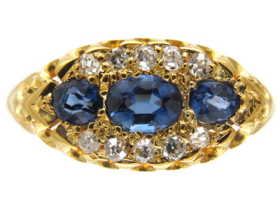 Edwardian Sapphire & Diamond Boat Shaped Ring