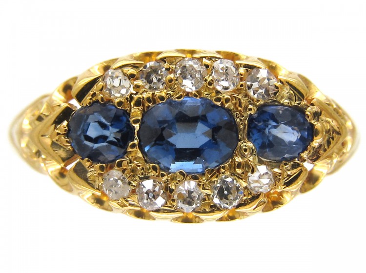 Edwardian Sapphire & Diamond Boat Shaped Ring
