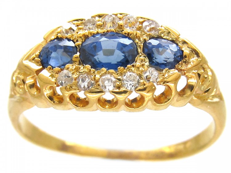 Edwardian Sapphire & Diamond Boat Shaped Ring