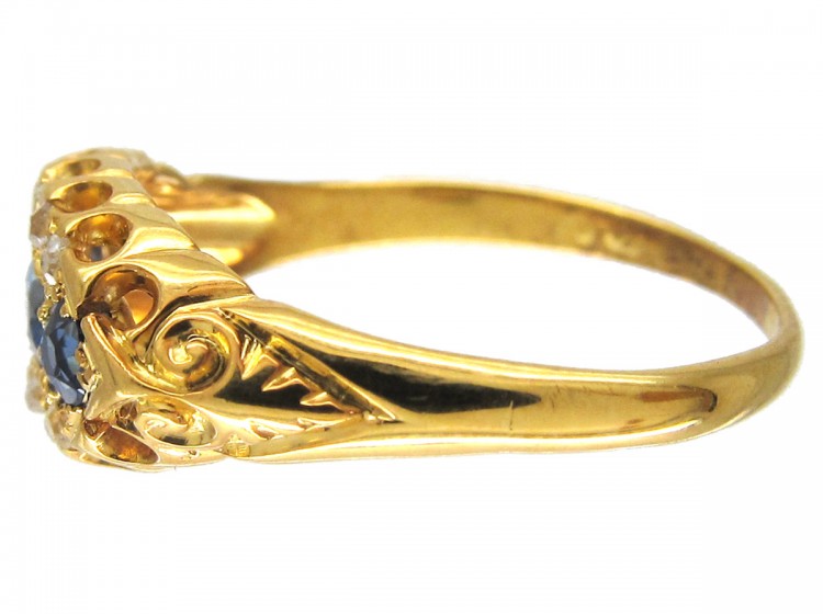 Edwardian Sapphire & Diamond Boat Shaped Ring