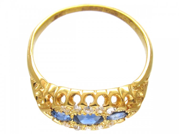 Edwardian Sapphire & Diamond Boat Shaped Ring