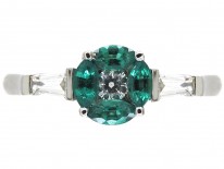 Emerald & Diamond Cluster Ring with Baguette Diamond Sides