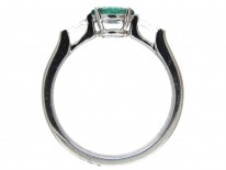 Emerald & Diamond Cluster Ring with Baguette Diamond Sides